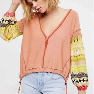 Free People Oversized Crochet Sleeves Sweater